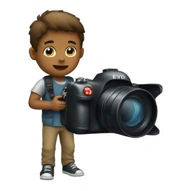 a boy holding a camera sticker