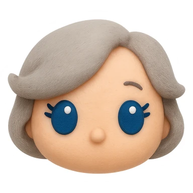 Remove any neck or body, make the blue eyes more vibrant and lively, keep soft fleece texture, pure silver grey hair styled in a 1940s bob, cute plush-style eyelashes, no mouth, no white border, transparent background. Maintain a cute plush style with soft fleece texture and vibrant blue eyes. sticker