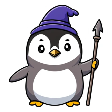 penguin wizard with a staff and hat sticker