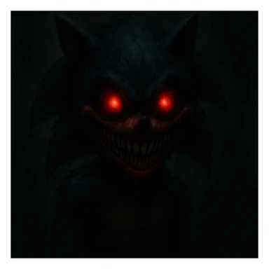 scary Sonic.exe character, horror style, glowing red eyes, menacing grin, dark atmosphere sticker