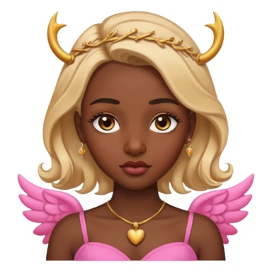 darkskin female with eyebrows that are naturally shaped and frame eyes well, eyes that are almond-shaped with defined lashes. nd lips are full with a defined cupid’s bow, add also a septum piercing that adds an edgy, stylish flair. a middle-part, honey blonde bust-down with laid baby hairs 
 sticker