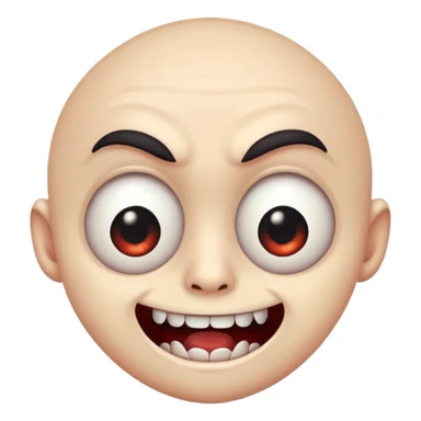 scary cute man emoji, big eyes, fangs, playful expression sticker