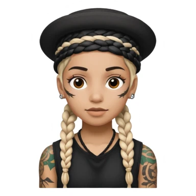 braided and tattoedbraided with lots lots lots of face tattooes and a hat sticker