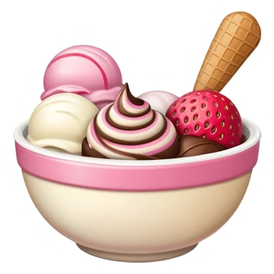 White, brown, and pink ice cream scoops in a bowl sticker
