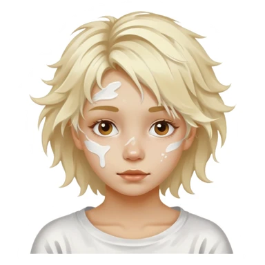 Girl with white paint on face with blnd messy air sticker