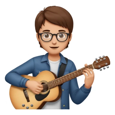 Guy with brown hair playing guitar with glasses sticker