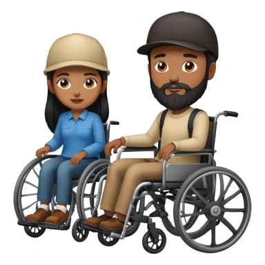 Beige skin man with a beard and cap in a wheelchair and a dark brown skin woman with long black hair in a wheelchair  sticker