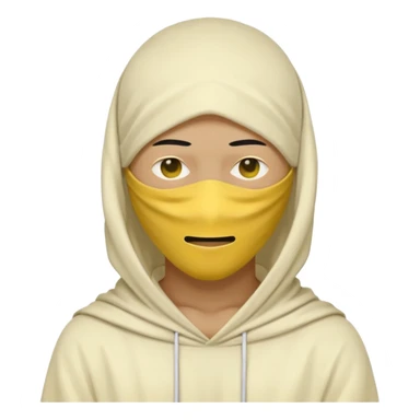 masked yellow white skin figure with cloth overing head and face / rap style like yeat kinda cloth covering head and face. rap style and minimalistic and mysterious. no eyes a sticker