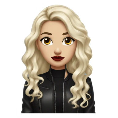 White girl, with long curly black hair, with red lipstick, black winged eyeliner, wearing black shirt and black leather jacket, rolling her eyes in annoyance  sticker