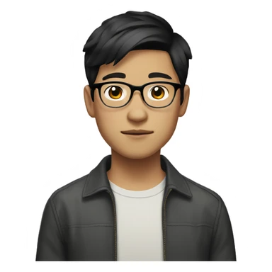 short black haired asian in early 20's boy with glasses sticker