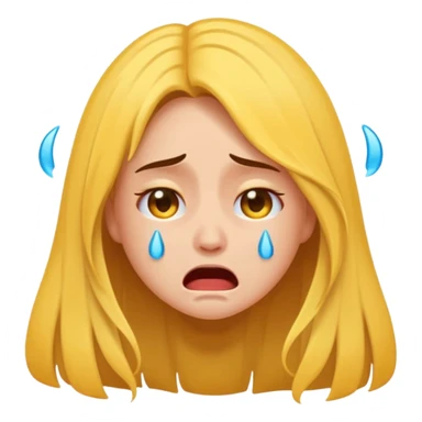 Emoji girl crying hard, tears streaming, pulling out and ripping her long hair, exaggerated expression, flat 2D vector, transparent background” sticker