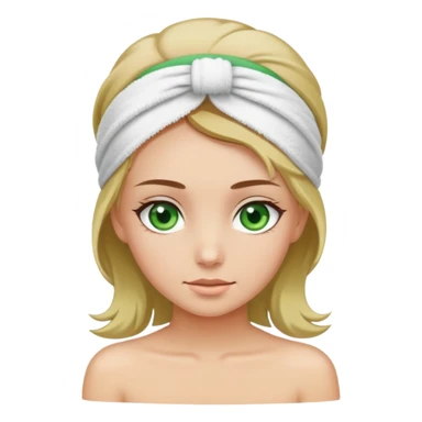girl with green eyes and dirty blonde hair wearing a towel and headband at a spa sticker