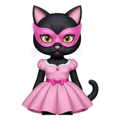 a black cat with pink mask and dress, half upon
 sticker