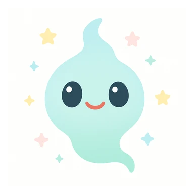 a wisp with a big smile, stylized as a cute floating spirit, vibrant and friendly, adorable and charming sticker