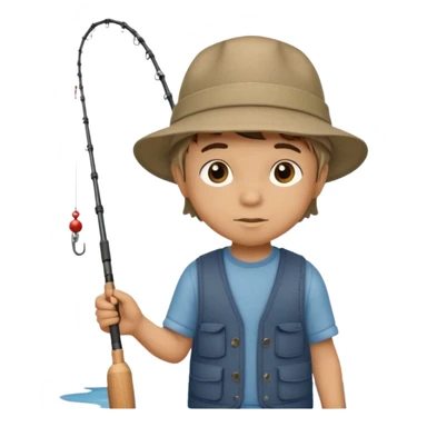 Little boy on the dock fishing, felt texture, scrapbooking sticker