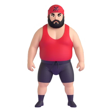 White skin fat guy with black durag, black beard, and black eyes in a red and black wrestling singlet sticker