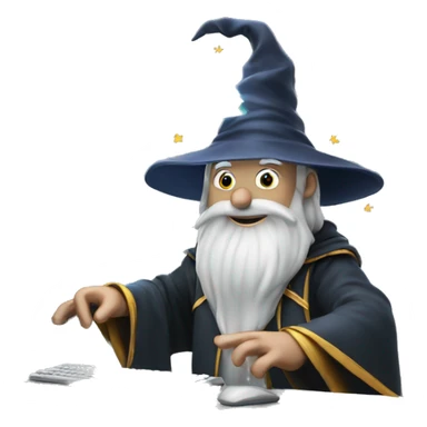 wizard coding computer with magic sticker