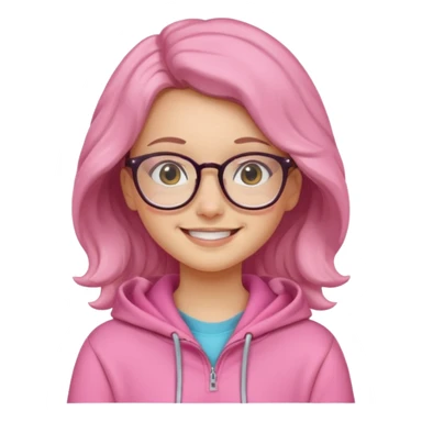 Girl with glasses and wearing a pink hoodie, medium gavy hair and cute smile  sticker