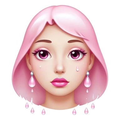 One pink glossy lip floating with white tear drops sticker