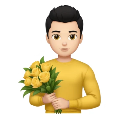 a pretty bratz guy carrying a bouquet and a yellow sweater. Muscled. black hair sticker