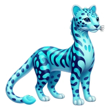 Bioluminescent Neon-Cyan Ripple-Patterned Soft-Scaled Aquatic Fantastical Liepard-Amaura-Manokit-fusion creature (full body) sticker