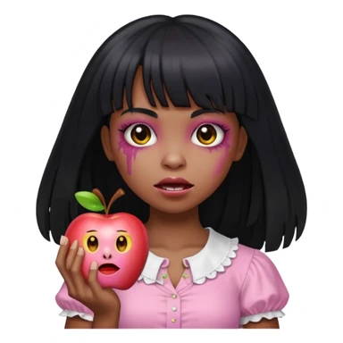 emoji apple light skinned black zombie girl with long black hair and bangs with a light pink blouse  sticker