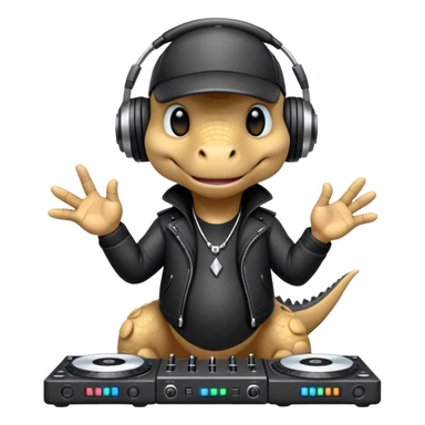 Dinosaurio muy tierno músico DJ con ropa negra futurista  sticker
