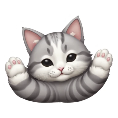 grey and white small cat eyes closed lying down upside down with paws stretched out straight in different directions sticker