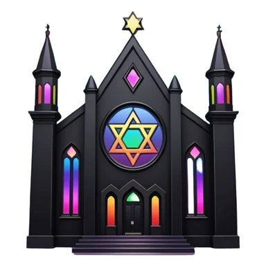 jewish synagogue temple in dark goth aesthetic style with black building and rainbow tint glass windows and star of david sticker