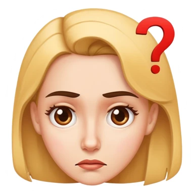 A woman with a confused facial expression, furrowed brow, and question mark above her head sticker