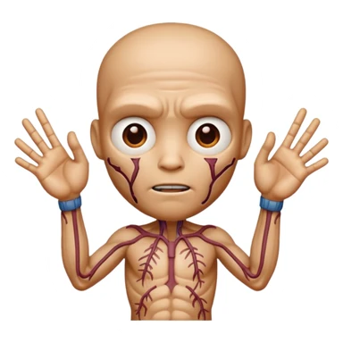 Illustrate Thing with detailed veins & stitches, posed upright giving a gesture. sticker