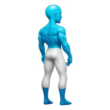 dr manhattan low squat dance back view head turn facing me sticker