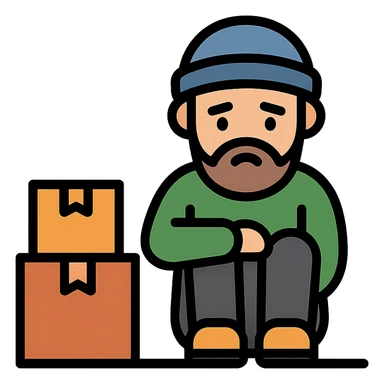 homeless white man with boxes sticker