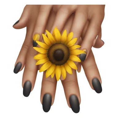 hand holding a sunflower with medium sized acylics on her nails  sticker