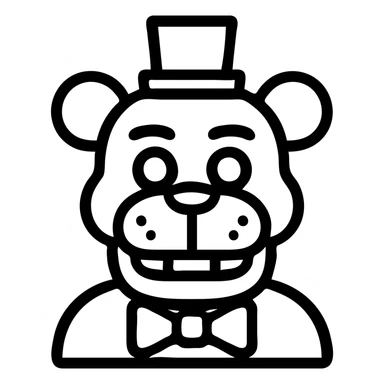 Freddy Fazbear from Five Nights at Freddy's, outlined icon style, brown bear animatronic, black top hat, bow tie sticker