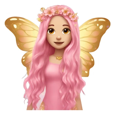 Beautiful, flower, fairy, pink, gold, long hair, butterfly wings sticker