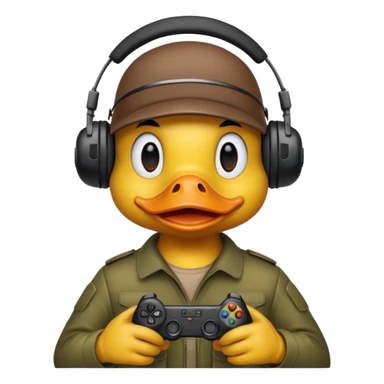 Gamer duck playing first person shooter game sticker