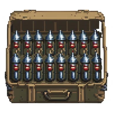 A big long military box filled with long war rockets sticker