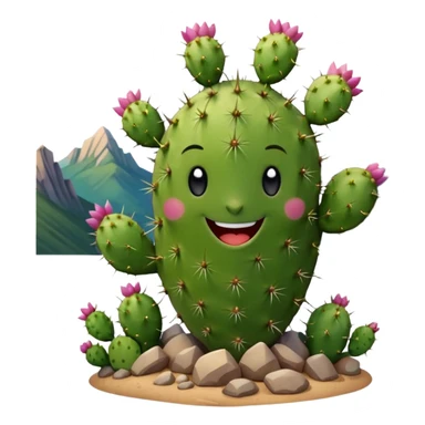 smiling prickly pear cactus with mountains in background sticker
