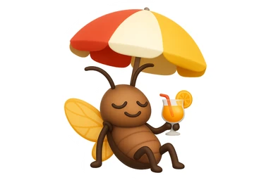 EMOJI STILE IPHONE 3D DI UNA CICALA CHE STA RILASSATA SEDUTA SOTTO L'OMBRELLONE CON UN COCKTAIL IN MANO sticker