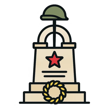 stylized war monument in Malta, clean lines, sober colors, military iconography, light background sticker