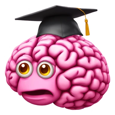 pink brain in a pink graduation hat, do not put face or eyes on brain, all elements must be pink sticker