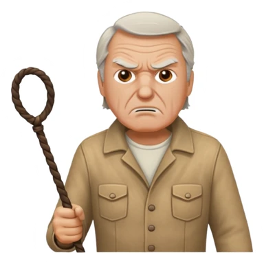 Give this emoji 🤠 a whip make it an old white guy with a whip make him angry sticker