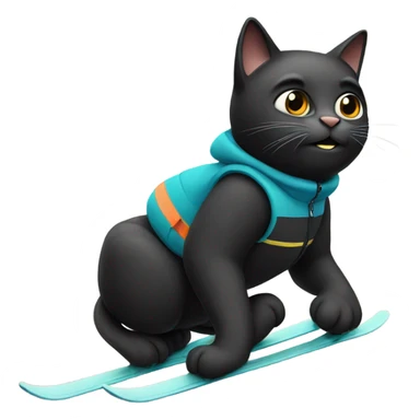 Black cat skiing  sticker