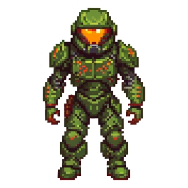 doom slayer, stylized helmet, glowing eyes, dynamic stance sticker
