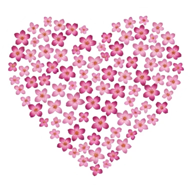 shape of a heart made of tiny glittering pink sakura flowers sticker