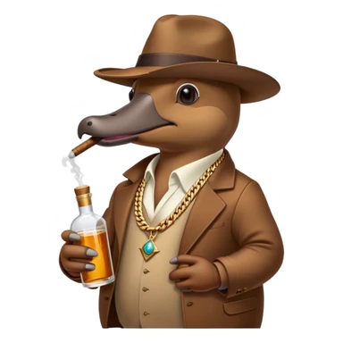 Platypus with a Cuban link chain smoking a cigar with a tequila bottle in his hand sticker