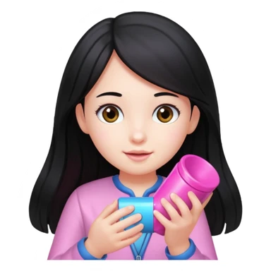 long black haired girl kid playing pink colored formula 1 toy sticker