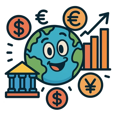 Add a cartoon bank building to the economy icon, keep the style consistent with lineal color icon with black outlines and transparent background. sticker