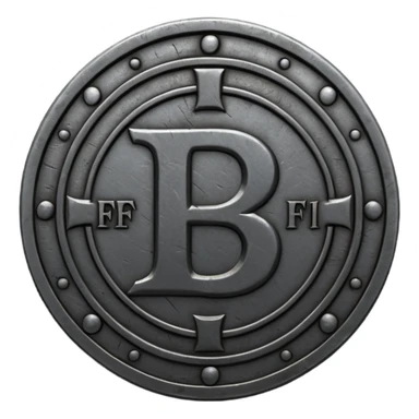 Minimal emoji, gothic metal coin made of black steel, engraved number f at the center, ancient industrial aesthetic, worn metal texture, no glow, no neon, flat emoji design, centered, transparent background sticker